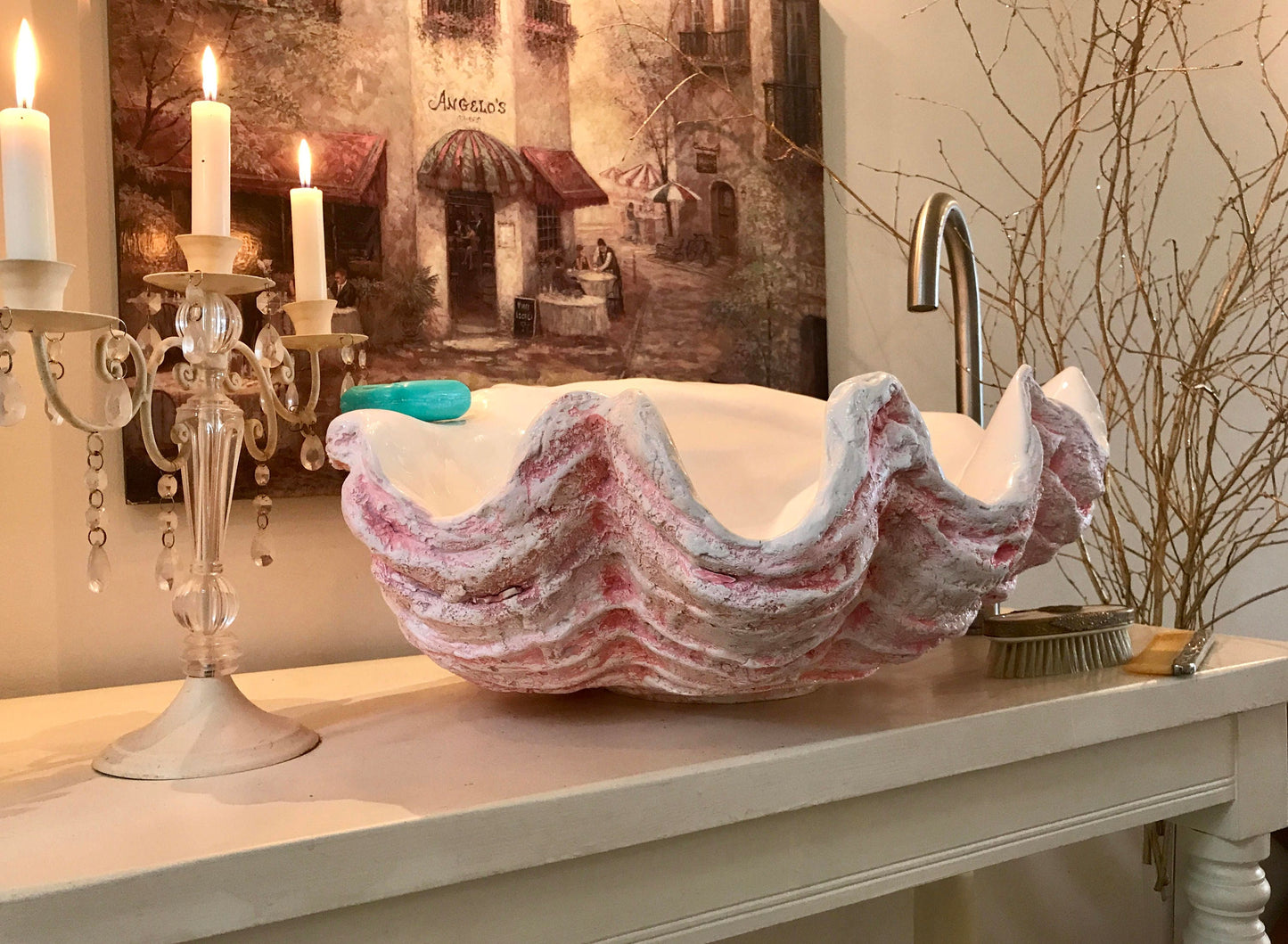 Medium Clam Shell Sink in Muted Pink