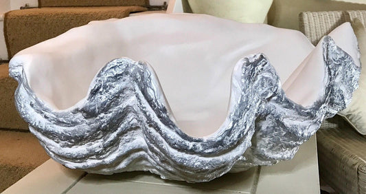 Large Giant Clam Shell in Silver Fleck
