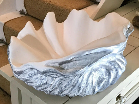 Large Giant Clam Shell in Silver Fleck