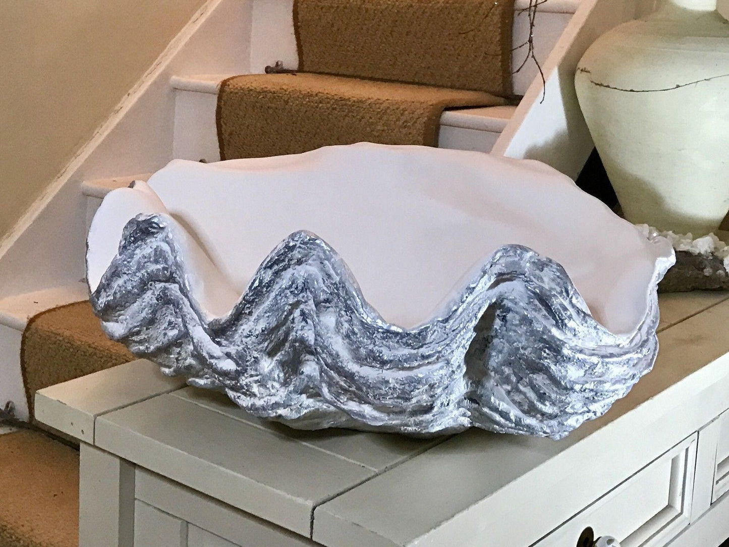 Large Giant Clam Shell in Silver Fleck