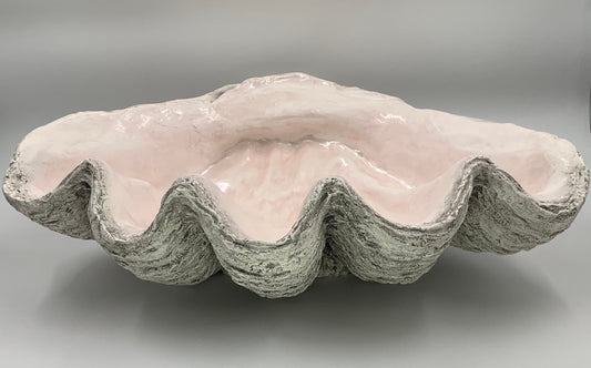 Scalloped Giant Clam Shell in Light Grey